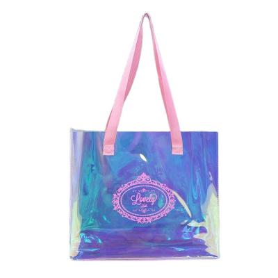 China Eco-friendly Hot selling fashion pink holographic tote bag pvc beach handbag with custom logo for sale