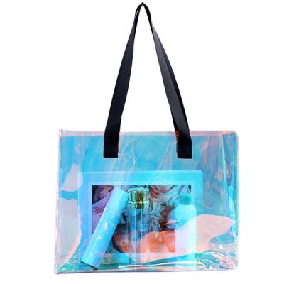 China Eco-friendly Wholesale custom Fashion  Tote Bag Laser PVC ShoppingTravel Beach Large  Bags With handle for sale