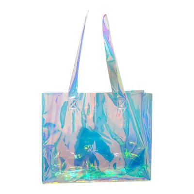 China Eco-friendly Wholesale Custom Logo  Holographic Shopping Bag Laser Shoulder Bag PVC Tote Bag for sale