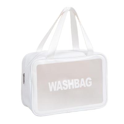 China Custom Made Eco-Friendly Transparent Cosmetic Bag Large Capacity Bag Waterproof Pu Logo Bath Bag Min Order Ouch for sale