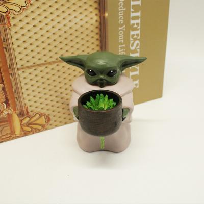 China World Stake Cup Kid Tahe Statue Planter Baby Yoda Home Decor Christmas Resin Ornament Creative Flower Pot With Hole for sale