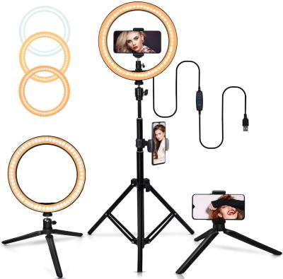 China 10inch Ring Tripod Stand Mobile Phone Stick PORTABLE Selfie Flash Led Light For Live Stream Makeup Youtube Video for sale