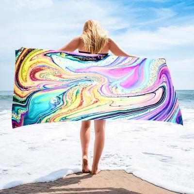 China Colorful Personalized Slogan QUICK DRY Customized Swimming Pool Customized Compressed Wholesale Innovative Blanket Large Beach Towel for sale