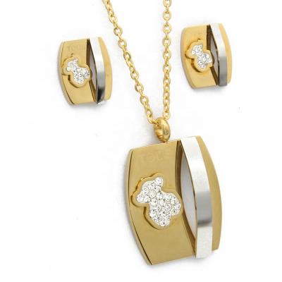 China Modern Fashion Jewelry Sets Unique Bear Fashion Design Wholesale Cheap Stainless Steel Gold Rhinestone Jewelry Sets for sale