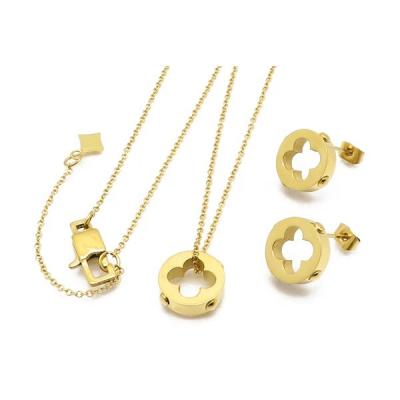 China Fashion Modern Jewelry Sets Hot Sale Cheap Beautiful Clover Design Stainless Steel Gold Plating Fashion Jewelry Sets for sale