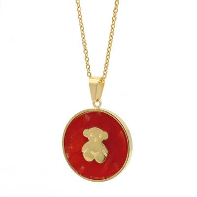 China Lovely costume jewelry stainless steel pendant necklaces women's jewelry ladies red and gold bear necklace for sale