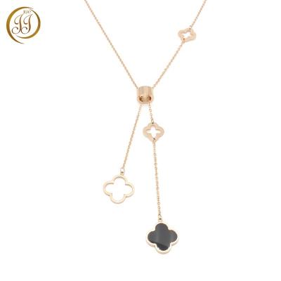 China Fashion Jewelry Necklace 316 Stainless Steel Grade Rose Gold Plated Clover Necklace Leaf Pendant Excellent For Women Gift for sale