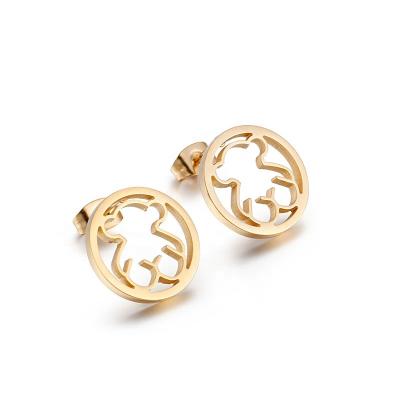 China Hot Selling Women's Stainless Steel Stud Earrings Fashion Stainless Steel Bear Shaped Simple Ladies Earrings Gold Studs for sale