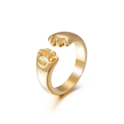 China Stainless Steel Fashion Rings Jewelry Low Price 4Mm Gold New Open Ring Cute Bear Paw Ring For Girls for sale