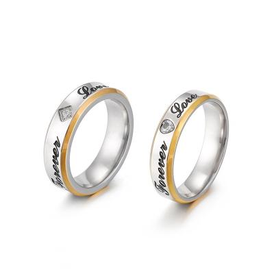 China Women's Stainless Steel Band Rings Men And Women Love Forever Stainless Steel Zircon Ring Sets For Wedding for sale