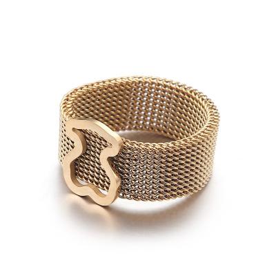 China Women's Stainless Steel Band Rings Fashion Jewelry Women Wedding Bear Shaped Ring Stainless Steel Gold Mesh for sale