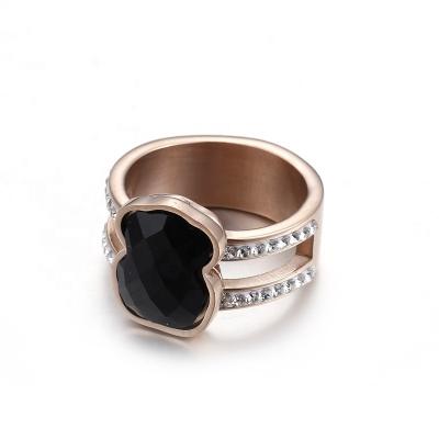 China Wholesale Women's Stainless Steel Band Rings Stainless Steel Zircon Wedding Jewelry Rose Gold And Black Diamond Ring for sale