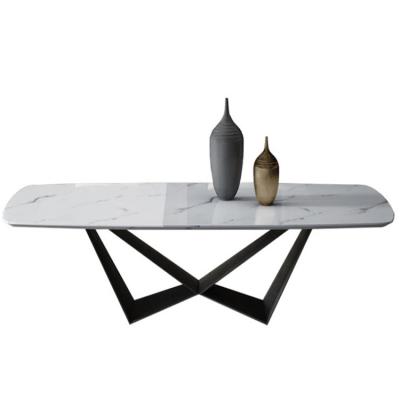 China 6 Seater Square Rectangular Artificial Marble Main Leg Modern Metal Luxury Modern Metal Dining Tables 6 Seater Shape Dining Tables Kitchen Tops Ceramic Marble Dining Table for sale