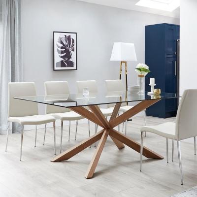 China Color Can Be Tempered Glass Optional Cheap Price Metal Dining Table Legs 6 Modern Dining Chairs Set for sale