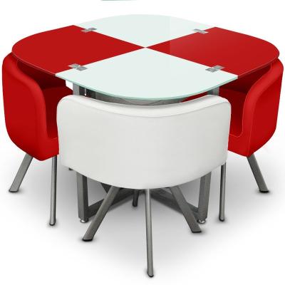 China Simple Design Dining Room Furniture Set Modern Tempered Glass Table And Chair Dining Set for sale