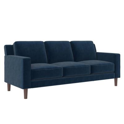 China Hot Selling Welcomed Upholstered Blue Sofa Wood Living Room Modern Simple New Design Removable Cover Velvet Fabric Home Upholstered Sofa for sale