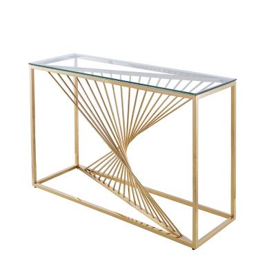 China (Other) Modern Design Stainless Steel Adjustable Contemporary Luxury French Style Gold Mirrored Glass Hobby Console Table Furniture for sale