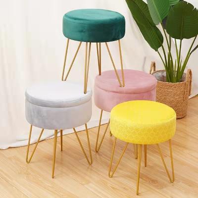 China Cheap New Designer Round Ottoman Stool Living Room Comfortable Side Stool Gold Leg Foot Stool For Sale for sale