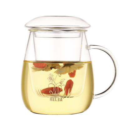 China RELEA Sustainable Borosilicate Tea Glass Mug With Handle 300ml for sale