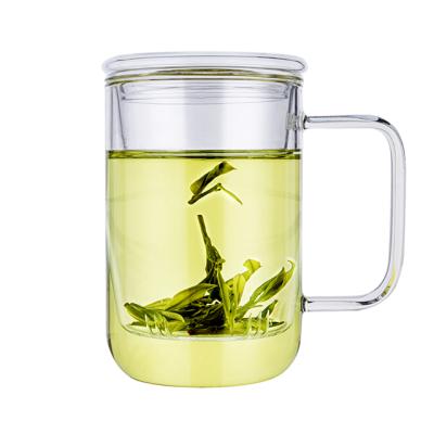 China Sustainable RELEA Tea Infuser Mug with Double Wall Design Strainer and Lid Glass Cup for sale