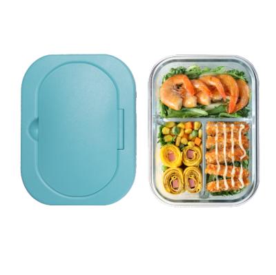 China New Design Microwavable High Borosilicate Glass Microwave Oven Food Storage Bento Glass Lunch Box Container Set With PP Lids for sale