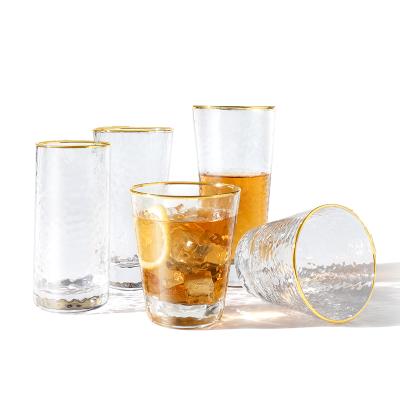 China Customer logo Champagne wine glass cups 275ml borosilicate glass tumbler with gold rim for sale