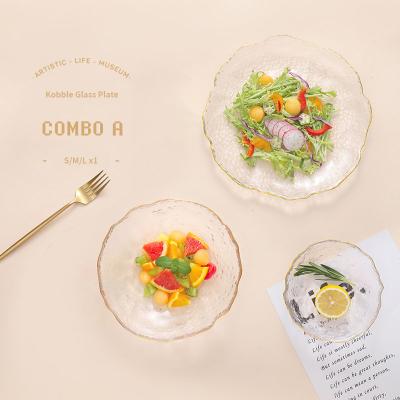 China Relea Custom Logo Borosilicate Glass Charger Plates Gold Rim Glass Bowl Set Wholesale for sale