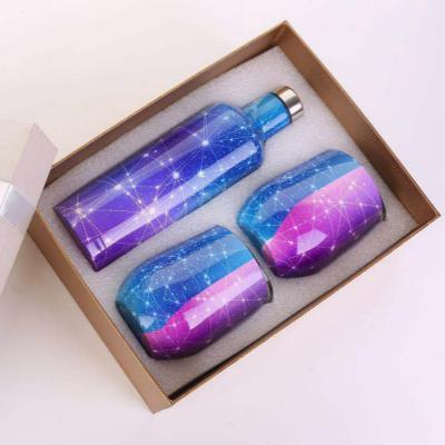 China 3PCS Set Gift 304 Stainless Steel Wine Bottle Set Custom Print Vacuum Insulated Water Bottle Wine Tumblers Set en venta