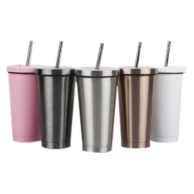 Κίνα Customized Double Wall Vacuum Insulated 304 Stainless Steel Coffee Tumbler 500ml Reusable Coffee Tumbler with Straw προς πώληση