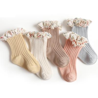 China Custom Baby Lace Material Anti Non Knee High Cotton Breathable Safe Girls High Quality Socks for sale