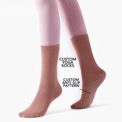 China Breathable High Quality Bamboo Non Anti Slip Women Designer Logo Cotton Crew Grip Custom Yoga Socks for sale