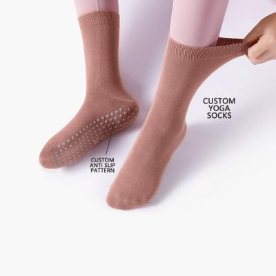 China Breathable high quality non anti bamboo non slip yoga custom designer logo cotton crew pink pilates socks women breathable for sale