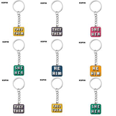 China Metal Them/Them She/Her He/Him Pronoun Metal Key Chain Keychain for sale