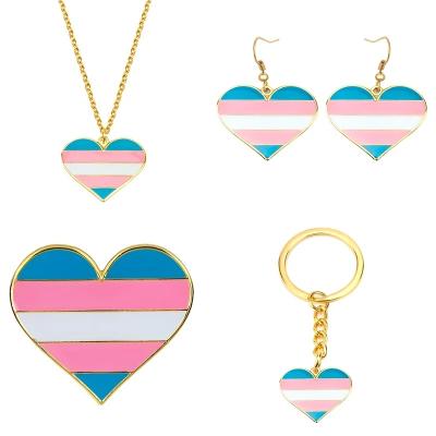 China TRENDY Pride Necklace Transgender Key Ring Transgender Earrings Transgender Badge Set Jewelry For Women Men Lover Gift for sale