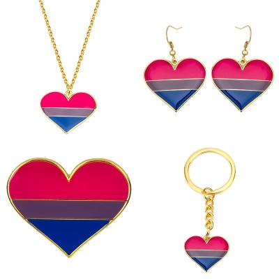 China TRENDY Bisexual Earrings Pride Necklace Bisexual Key Ring Badge Set Earrings Jewelry For Women Men Lover Gift for sale