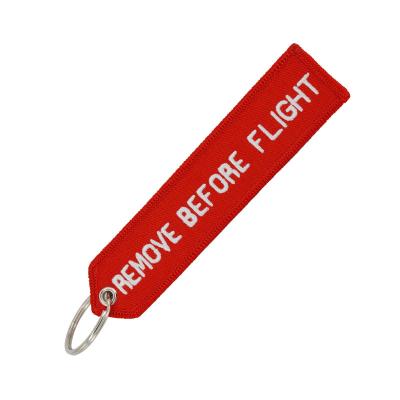 China Embroidered Remove Key Ring Special Luggage Tag Label Woven Red Chain Key Chain For Aviation Gifts OEM Key Ring for sale