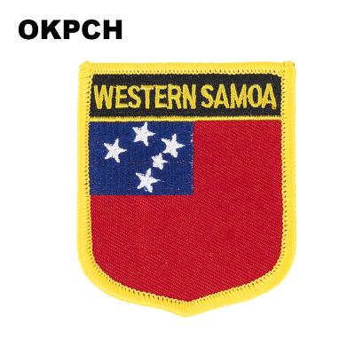 China Sustainable Samoa Flag Patches for Clothes DIY Stripes Iron on Appliques Thermo Clothing Stickers Embroidery Flag Badges for sale