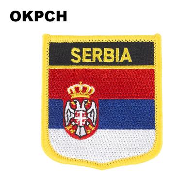 China Viable Serbia Flag Patches For Clothing DIY Stripes Iron On Appliques Apparel Stickers Stickers Embroidery Flag Thermo Badges for sale