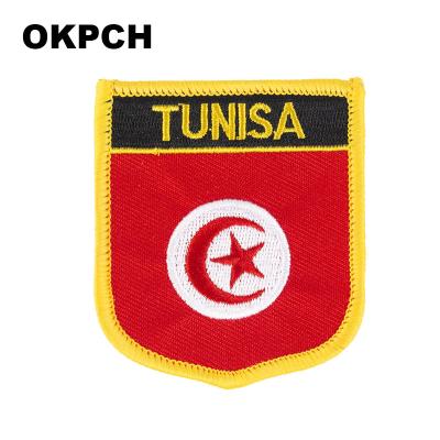 China Viable Tunisia Flag Patches For Clothing DIY Stripes Iron On Appliques Apparel Stickers Stickers Embroidery Flag Thermo Badges for sale