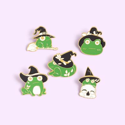 China Europe Enamel Pins Badges Green Brooches Jackets Bag Lapel Pins Frog Shape Badges for sale