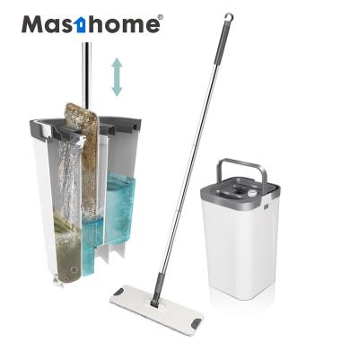 China Stocked Cleaning Handle Stainless Steel Pole Masthome Mop Water Squeeze Removable Apartment Cleaning Mop With Bucket for sale