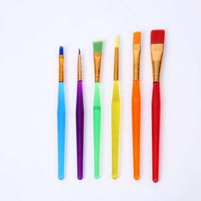 China Promotion Pen Painting Brush Set Candy Color Nylon Brush 6pcs Plastic Handle For Artist Waterproof Children Kids Painting Brushes for sale