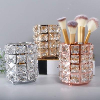 China Black Bling Crystal Beads Makeup Brush Storage Holder Handcrafted Desktop Pencil Holder Pen Pencil Holder Pot Stationery Comb Brush for sale