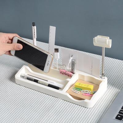 China White Retractable Desktop Organizer Tray Table Organizer Popular Plastic Office Gift Collection Desk Organizer with Pen Holder Clip for sale