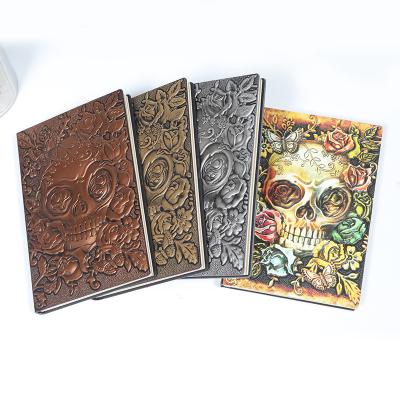 China Spiral Leather Journal Writing Notebook A5 Antique PU Embossed Skull Daily Sketchbook Vintage Halloween Gift for sale