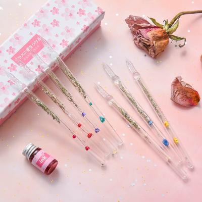 China Student Handmade Crafts DIY Vintage Glass Immersion Pen Empty Blank Fountain Ink Pen Glass Pen With Sakura Gift Box for sale