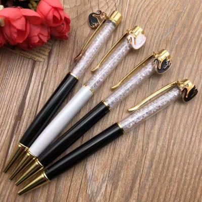 China Black Swan Tip Caneta Stabilo Promotional Pen Crystal Filled Decorative Pen Customize With Crystal for sale