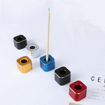 China High Quality Matte Solid Colorful Aluminum Square Pen Stand Protective Base Cube Office Instruments Metal Single Pen Holder for sale