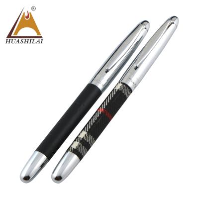 China High-end genuine original textile genuine chrome textile leather and metal fashion lattice pens fashion lattice denim roller pen for sale