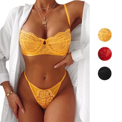 China Wholesale Plus Size Antibacterial Lace Bra And Panties Sets Sexy Lingerie Two Piece Gather Big Size Women Lace Up Sexy Bra Panty Sets for sale